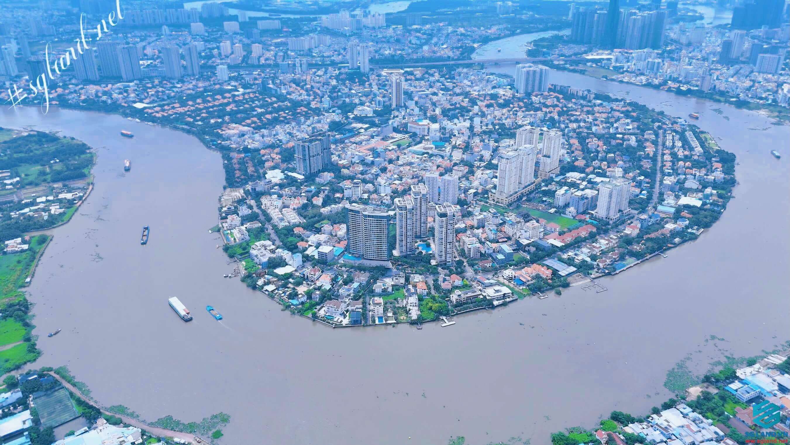 Toàn cảnh Thảo Điền ven sông nhìn từ flycam