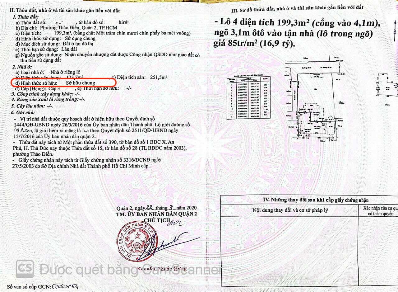 Sổ hồng sở hữu chung tại Thảo Điền