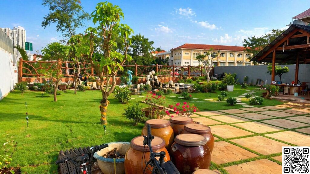 Bán biệt thự ven sông Giồng Ông Tố 24,5x39m, giá 130 tỷ 4 Sân vườn rộng bên trong biệt thự ven sông Giồng Ông Tố